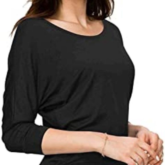 Made By Johnny Women's 3/4 Sleeve with Drape Dolman Top with Side Shirring - Picture 1 of 5